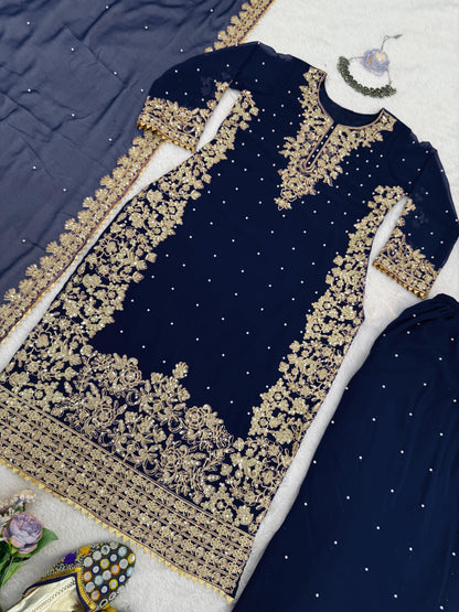 Blue Color Beautiful Georgette FAbric Plazo Dress