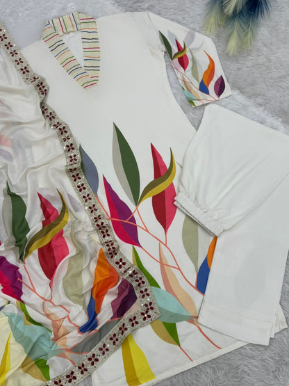 Fancy Design With Digital Printed Top - Pent With Dupatta