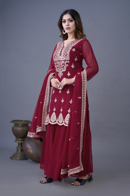 Designer Red Color Partywear Dress in Georgette Fabric