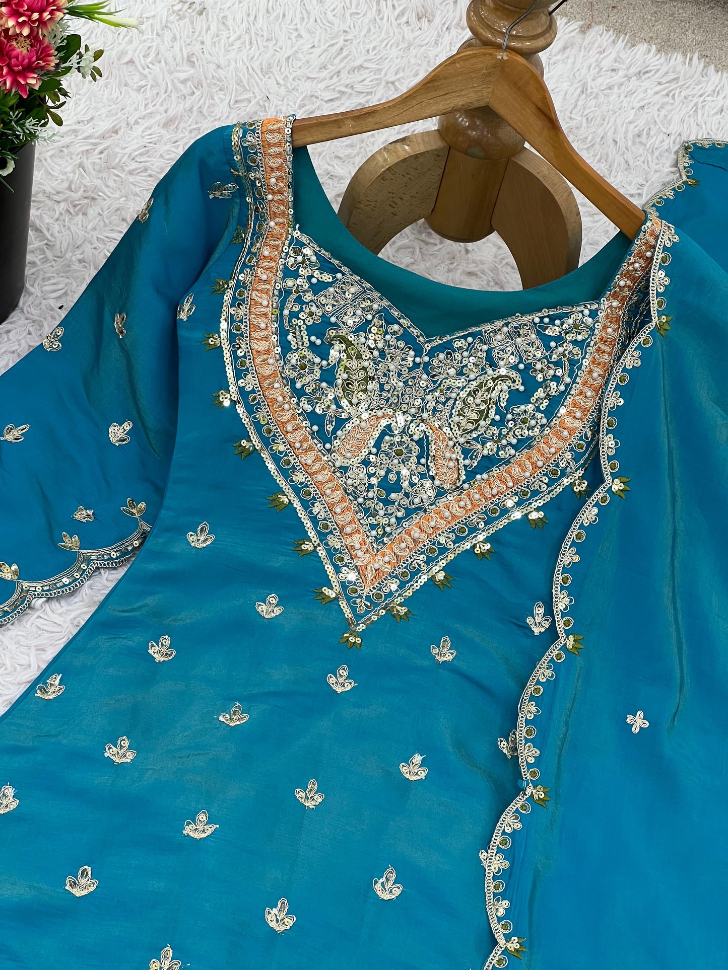 simar silk with embroidery work top-bottom and dupatta set fully stitched ready to wear