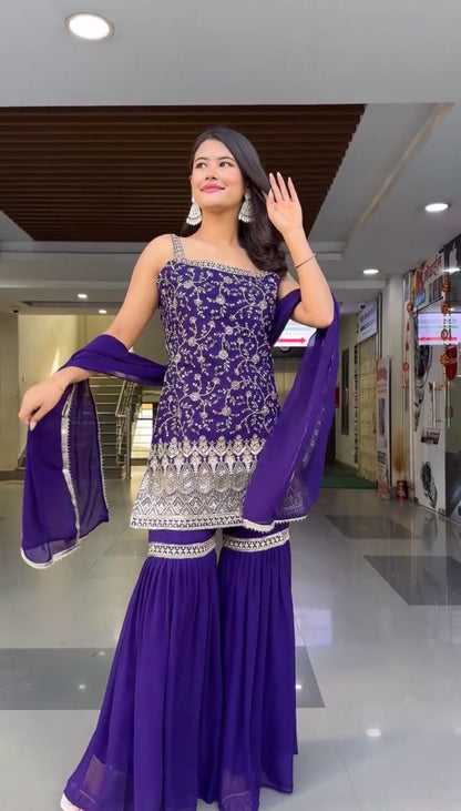 Blue Color Sharara Dress in GEorgette FAbric