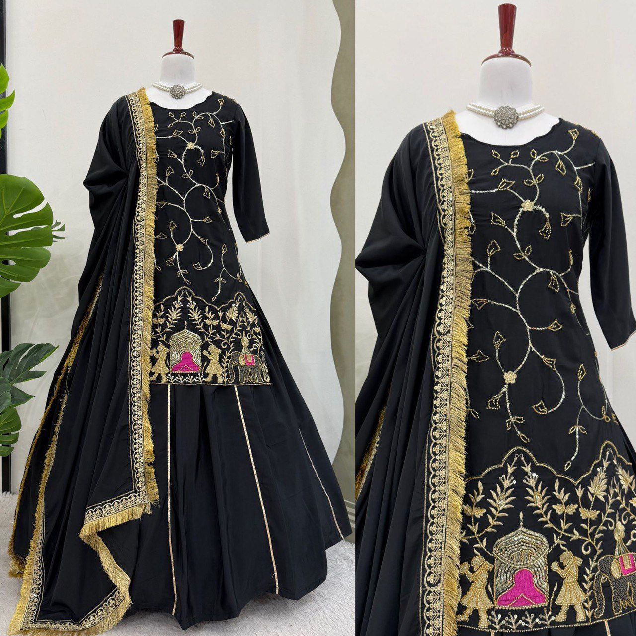 black Color Beauitful Lehenga Dress in Crep silk FAbric