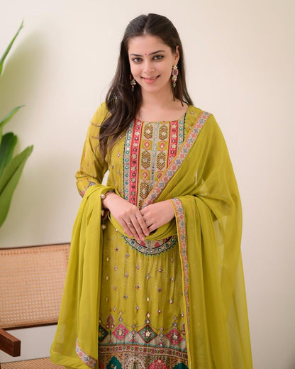Yellow Color Beautiful Partywear Dress in Muslin Cotton Fabric