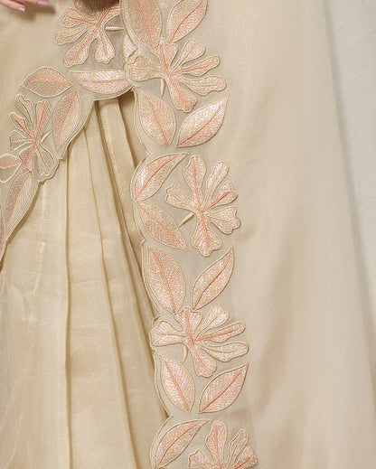 Beautiful White Cream color organza silk saree