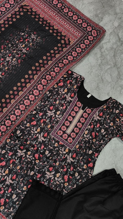 classical Black Kurti Pent With Duppata for summer wear dress