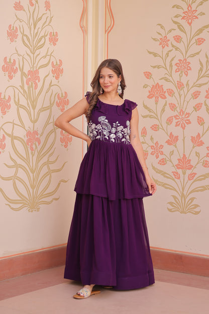 Purple Color Beautiful Gown in Georgette Fabric
