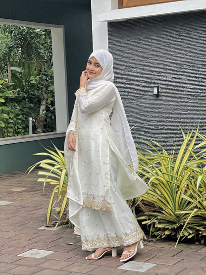 White Color Festival Wear Dress in Chinon Silk Fabric