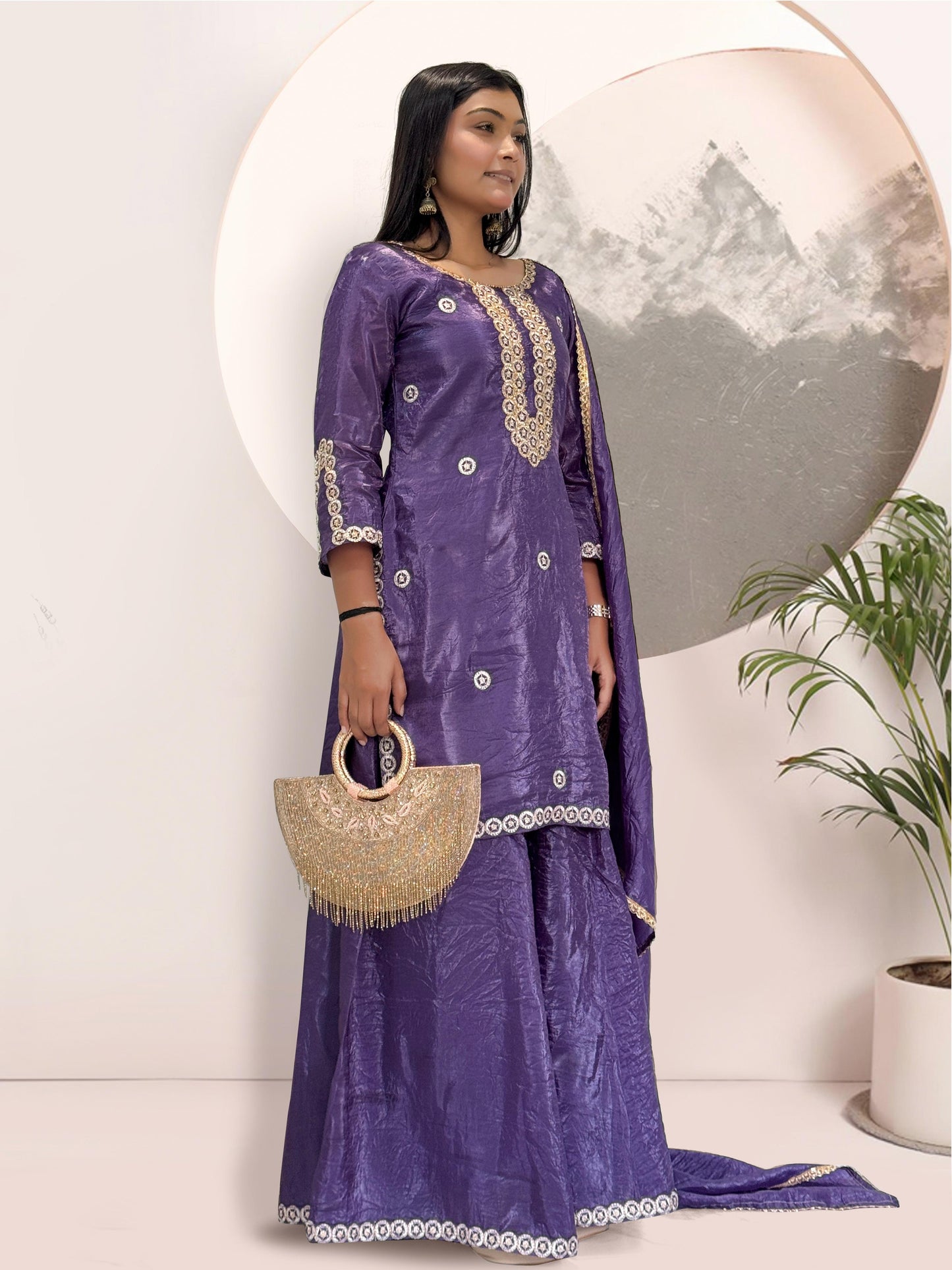 3 piece fancy kurti with beautiful plazzo and dupatta