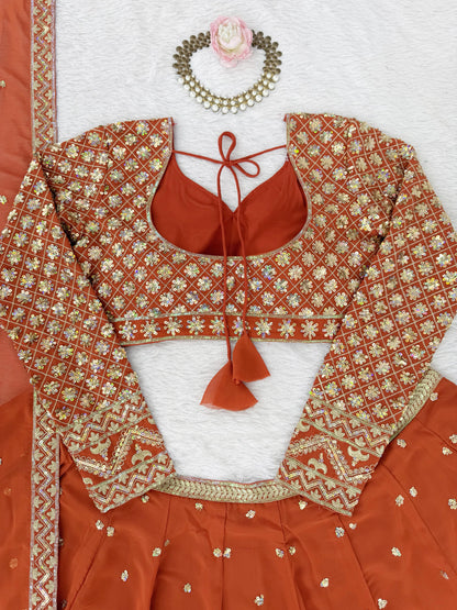 Orange Color Beautiful Wedding Wear Lehenga Choli in Georgette Fabric