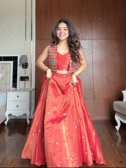 fancy koti lehenga choli in silk fabric