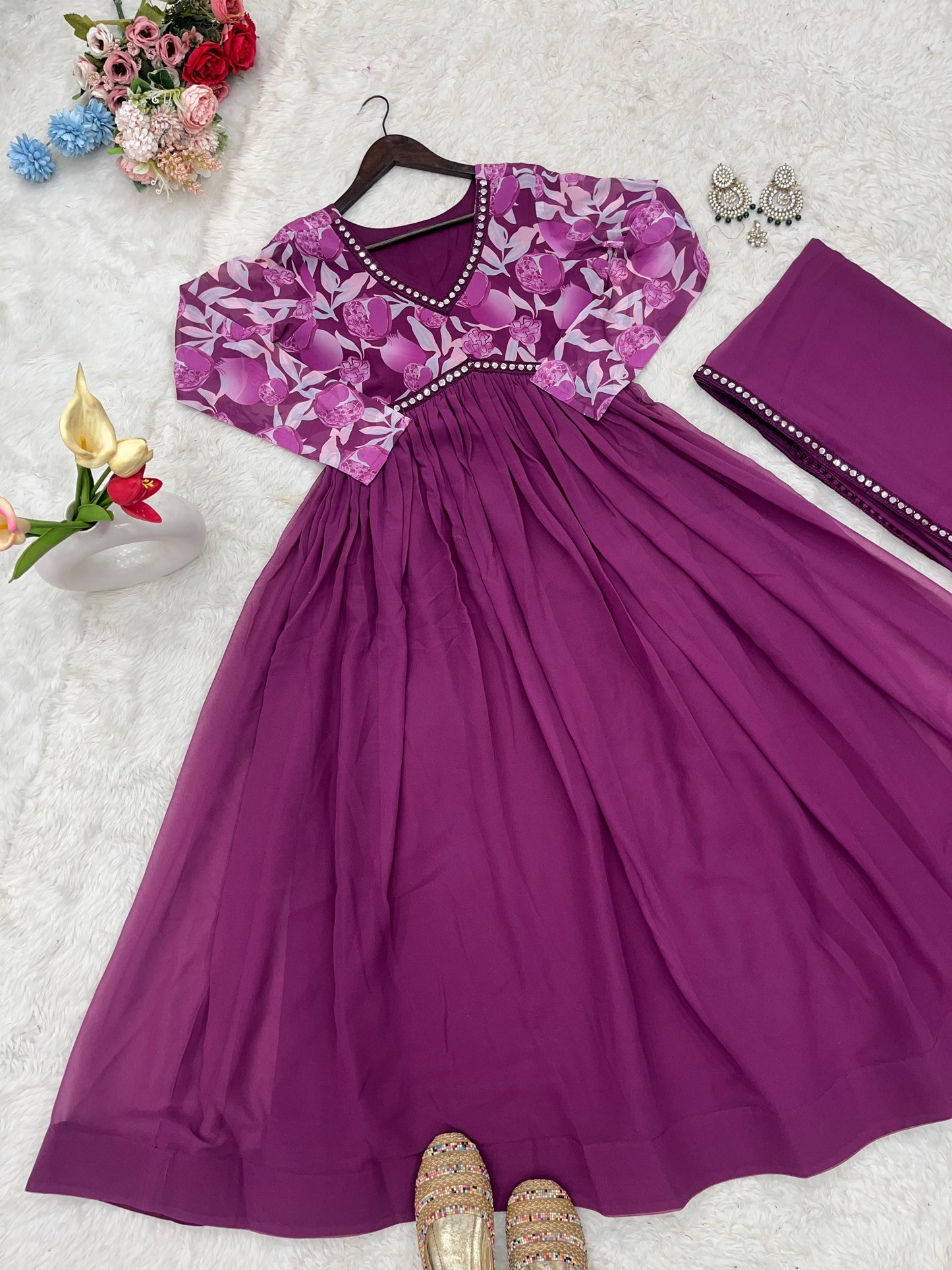Purple Color Beautiful Partywear ANarkali Dress with dupatta
