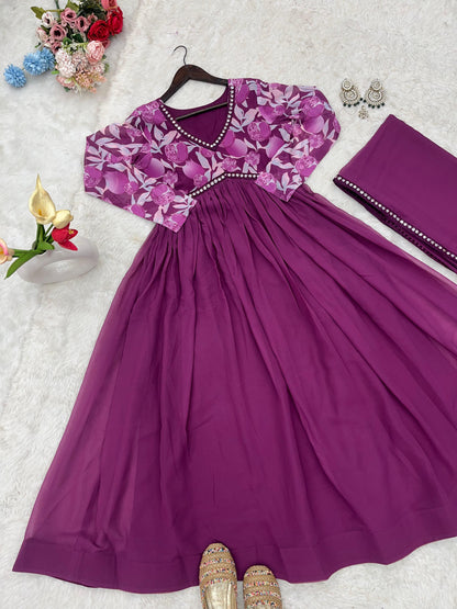 Purple Color Beautiful Partywear ANarkali Dress with dupatta