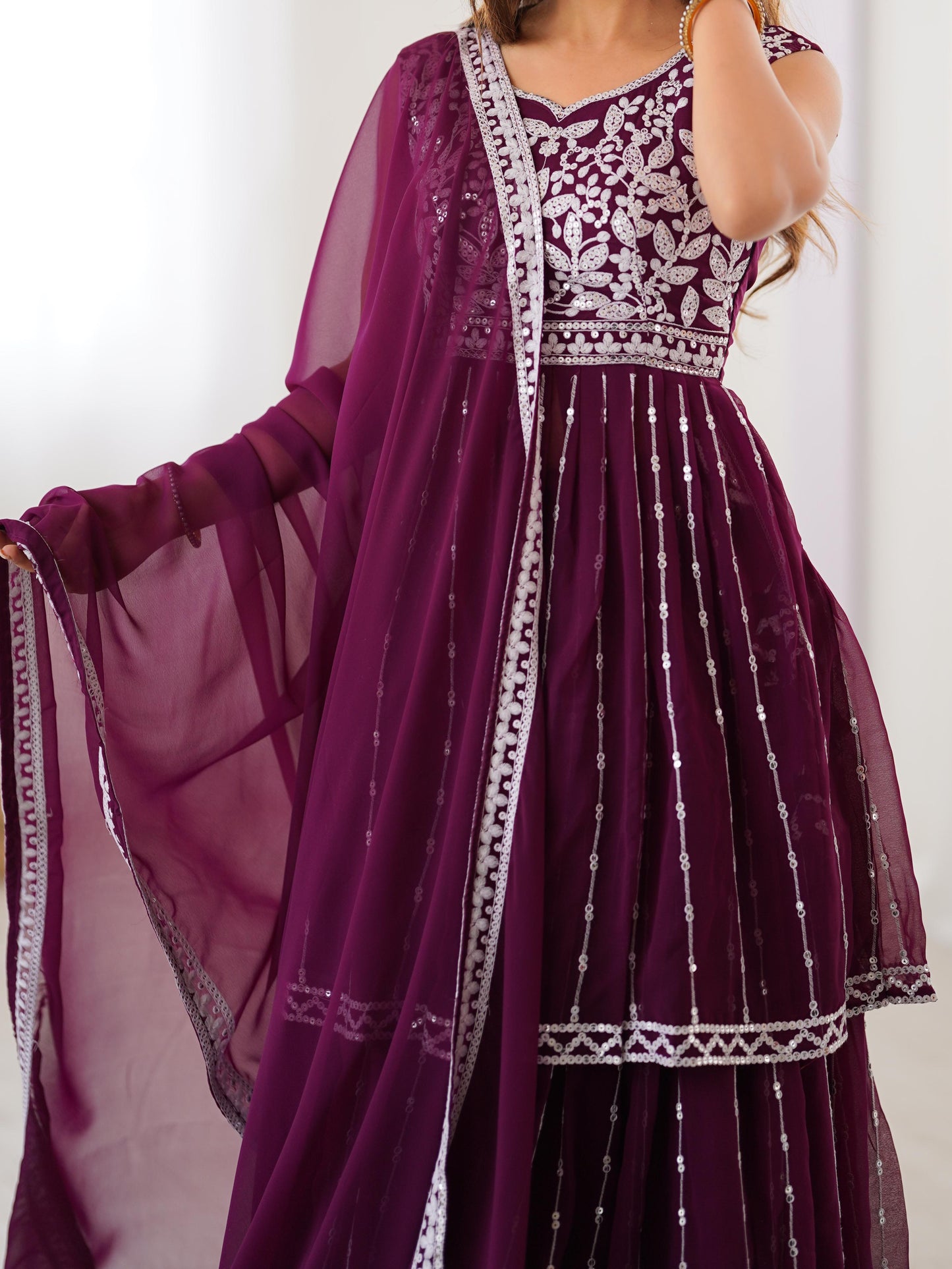 Purple Color Beautiful Partywear Dress in Georgette Fabric