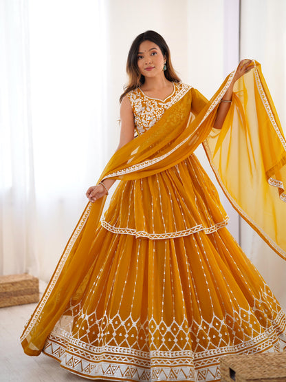 yellow Color Beautiful Partywear Dress in Georgette Fabric