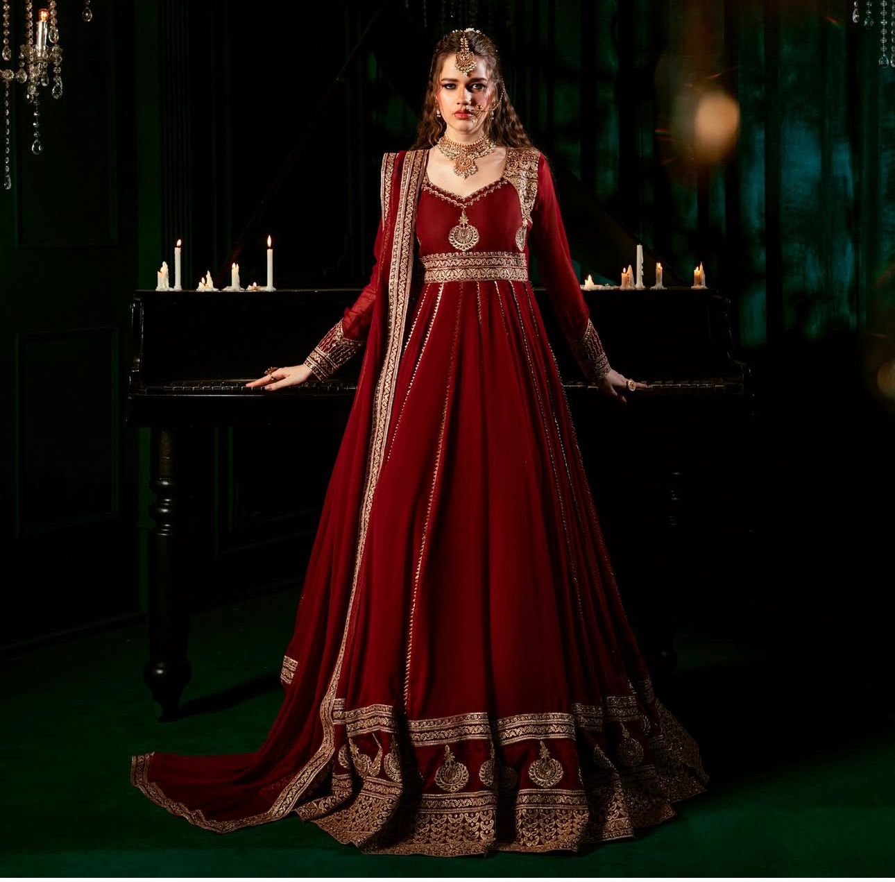 Red Color Beautiful party wear look heavy fox georgette gown pent & dupatta set