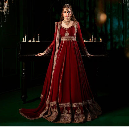 Red Color Beautiful party wear look heavy fox georgette gown pent & dupatta set