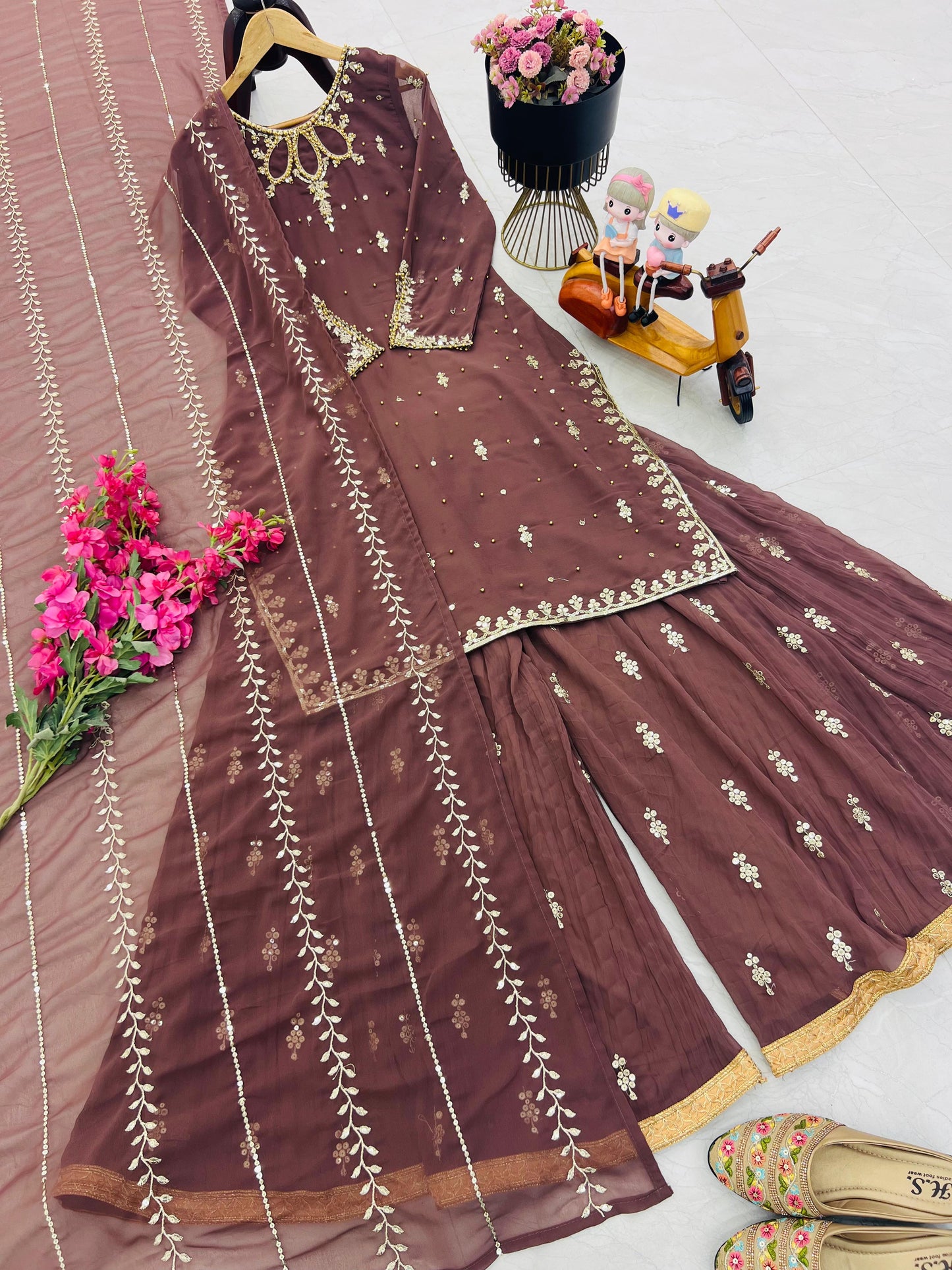 Designer Party Top Pallazo & Dupatta Set