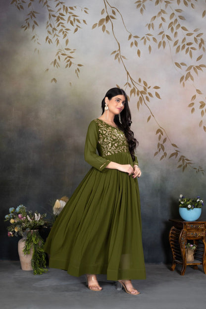 Zari-Thread & Sequins Embroidery gown Made For Desirable Women's Who Deserve It in green color