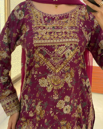 3 piece fancy printed kurti with beautiful sharara and lovely dupatta
