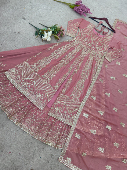 Crunchy Silk Beautiful Plazzo suit in pink color