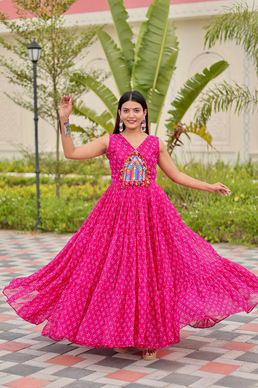 Navratri Special Gamathi Work Gown in pink color