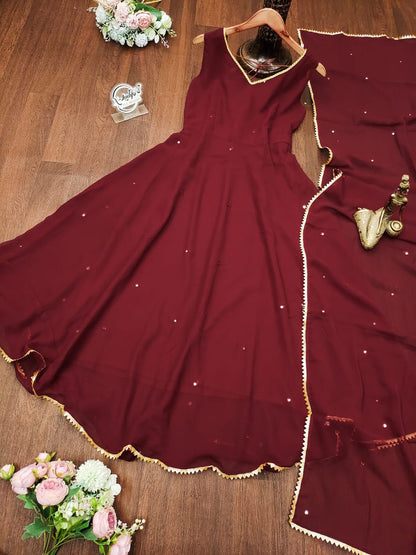 Red Color Beautiful Anarkali Gown In Georgette Fabric