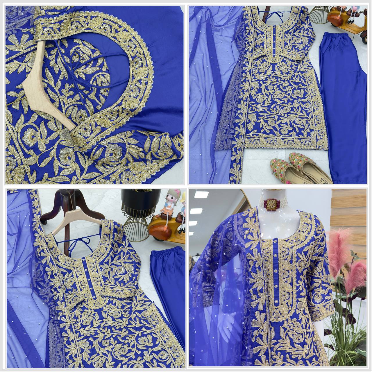 BLue Color PArtywear Dress in Chinon Fabric