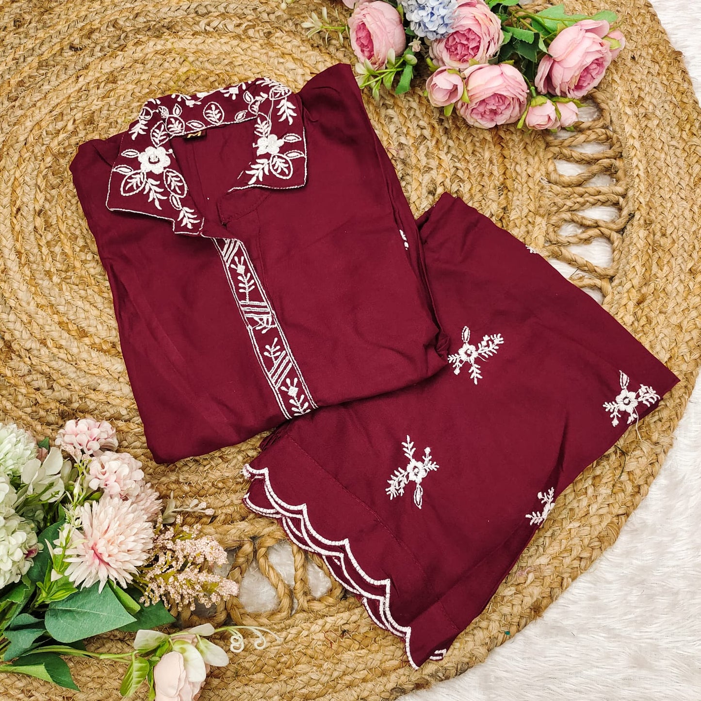 Beautiful Summer Wear Rayon Co-ord set in Red color