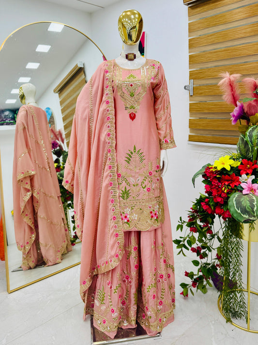 designer party sharara suit & dupatta set in yellow color