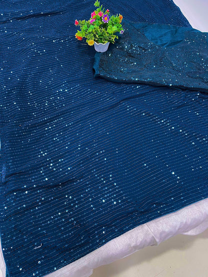 Sky Blue Color Beautiful Partywear Saree