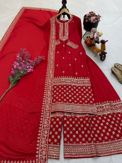 Beautiful karva chath dress in chinon silk fabric