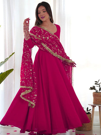 Rani Pink Color Beautiful Partywear DRess in Georgette Fabric
