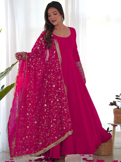 Rani Pink Color Beautiful Partywear DRess in Georgette Fabric