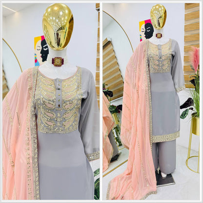 Designer Party Top Pallazo & Dupatta Set