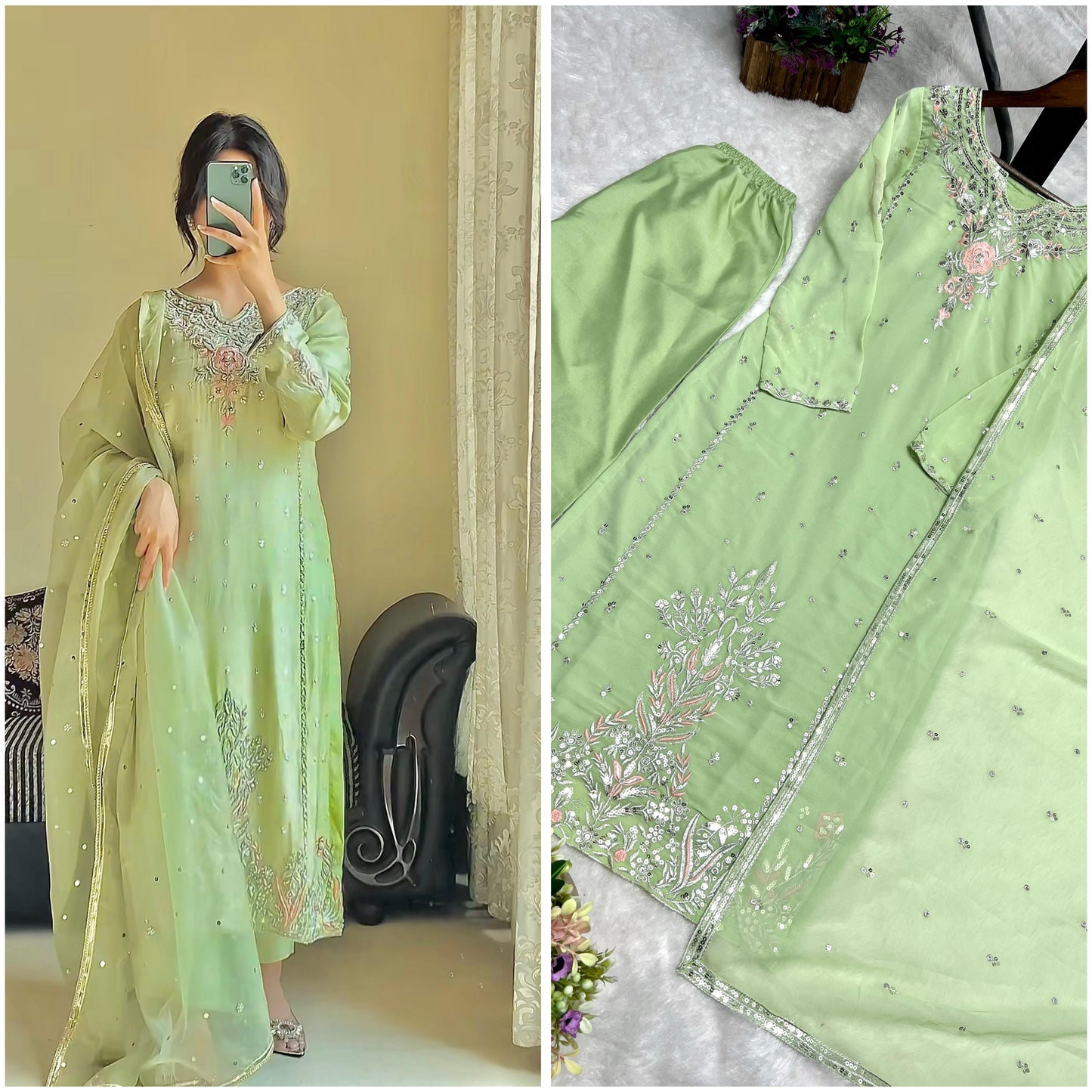 Light Green Color Beautiful Partywear Dress in Georgette Fabric