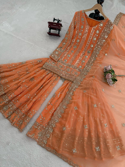 Orange Color Beautiful Sharara Dress in Georgette Fabric