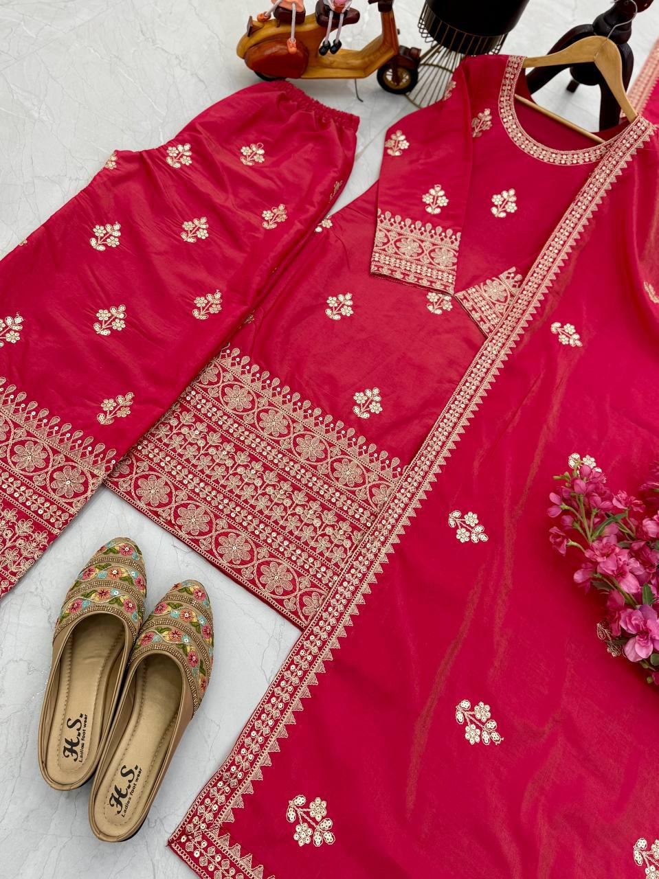 Designer Party Top Pallazo & Dupatta Set