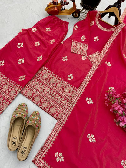 Designer Party Top Pallazo & Dupatta Set