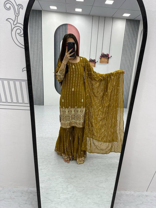 Embroidered Suit & Sharara in georgette fabric