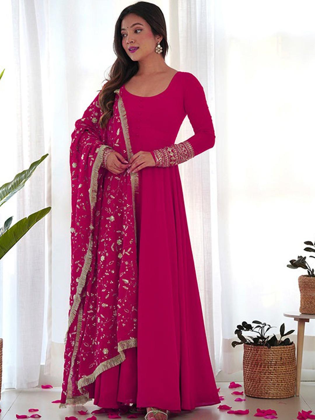 Rani Pink Color Beautiful Partywear DRess in Georgette Fabric