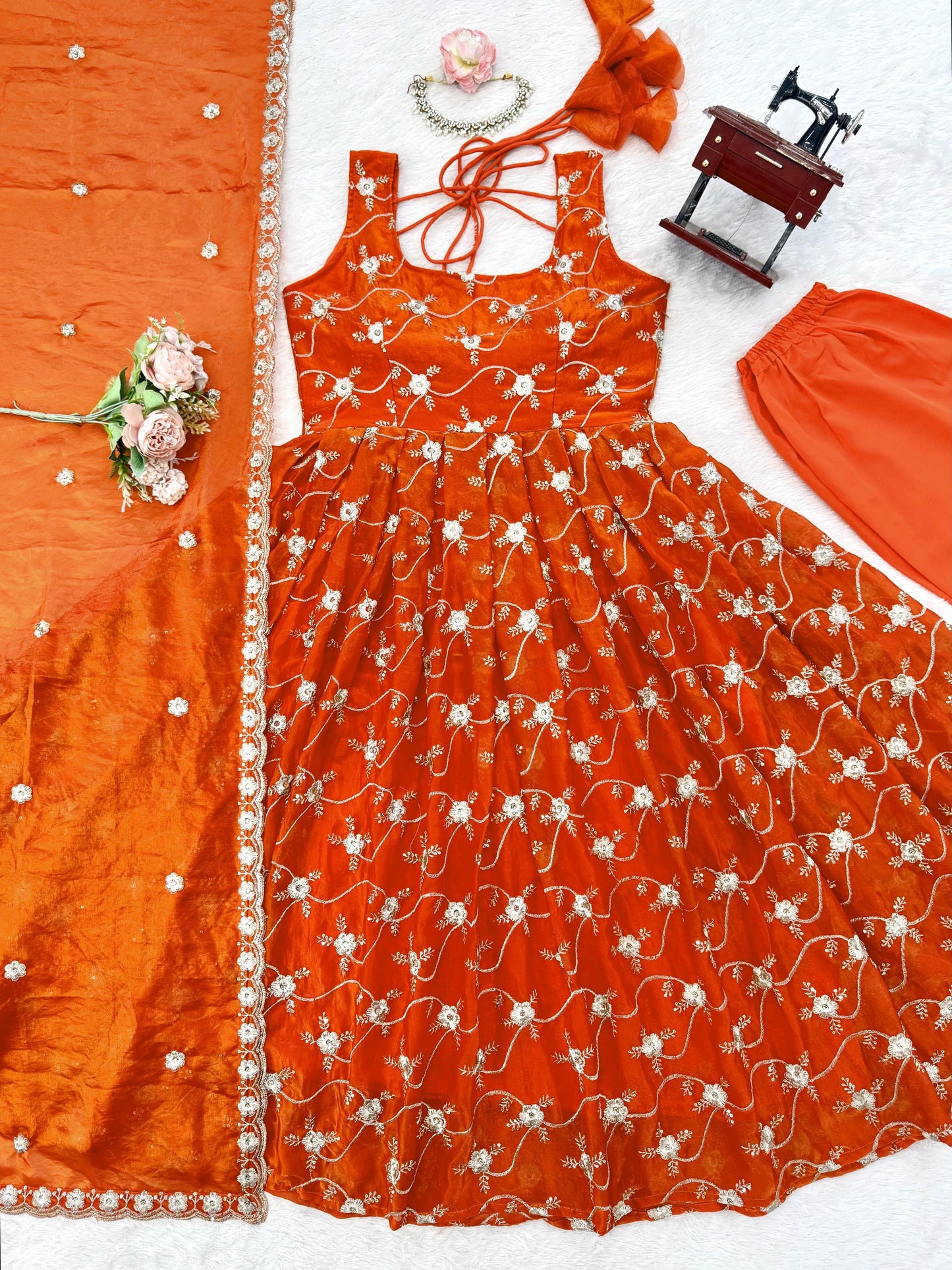 orange  colour beautiful partywear anarakli gown dress