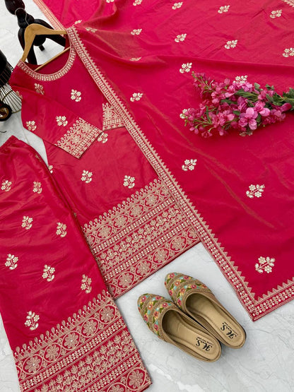Designer Party Top Pallazo & Dupatta Set