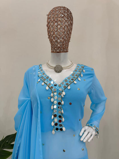 sky blue colour beautiful partywear dress in Georgetta fabric