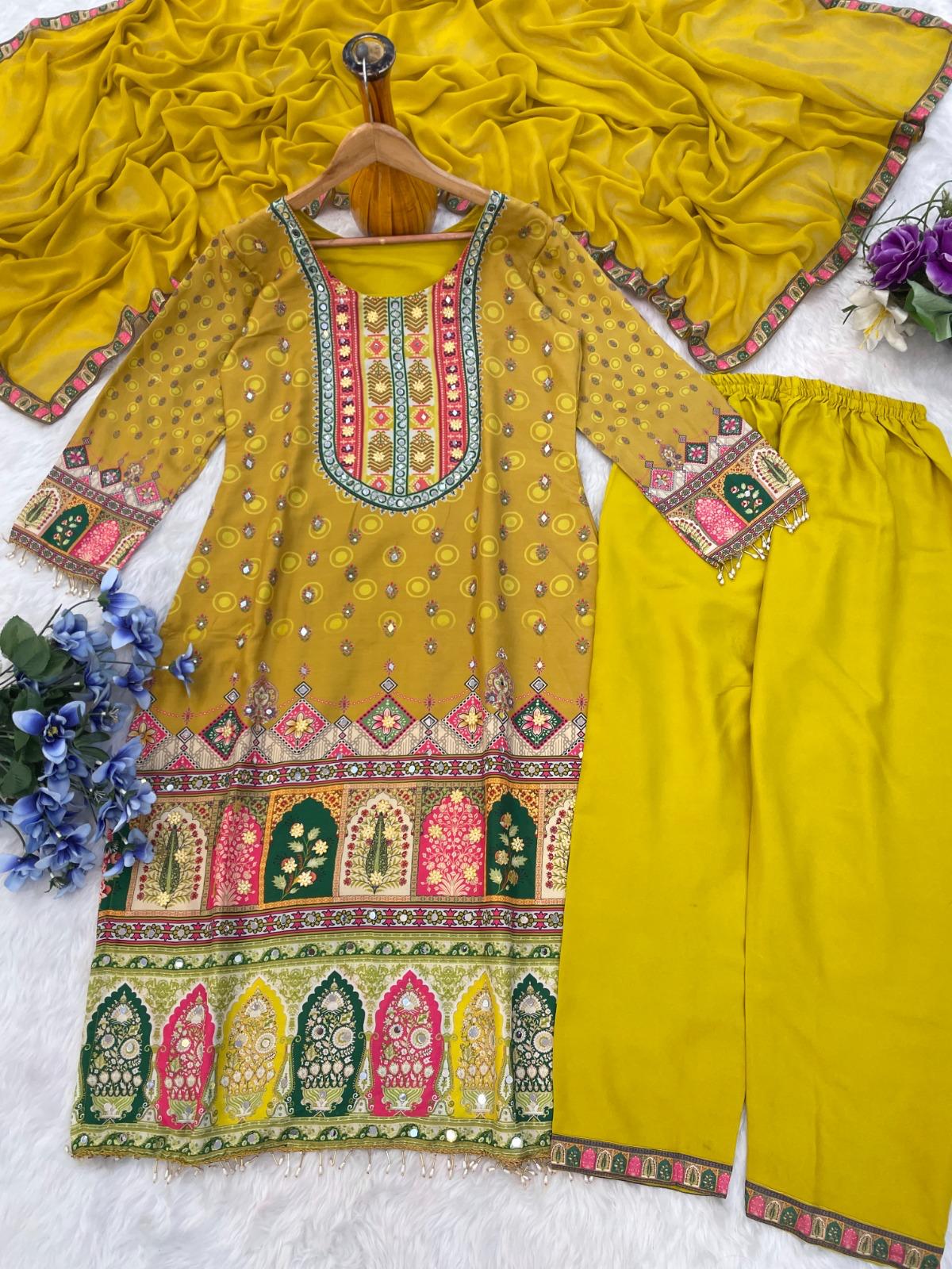 Yellow Color Beautiful Partywear Dress in Muslin Cotton Fabric