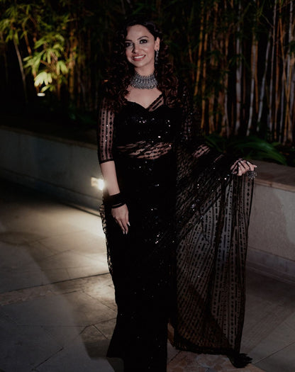 Black Color Beautiful Net SAree For Wedding
