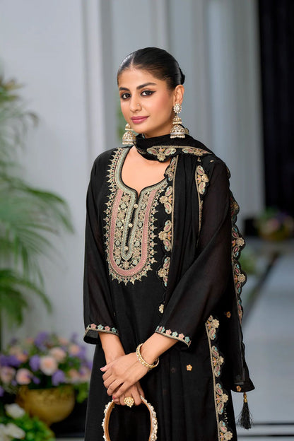 Designer Party Top Sharara & Dupatta Set in black color