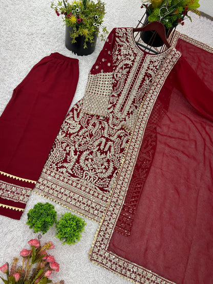 Party Wear Look Top-Plazzo and Dupatta With Heavy Embroidery Work