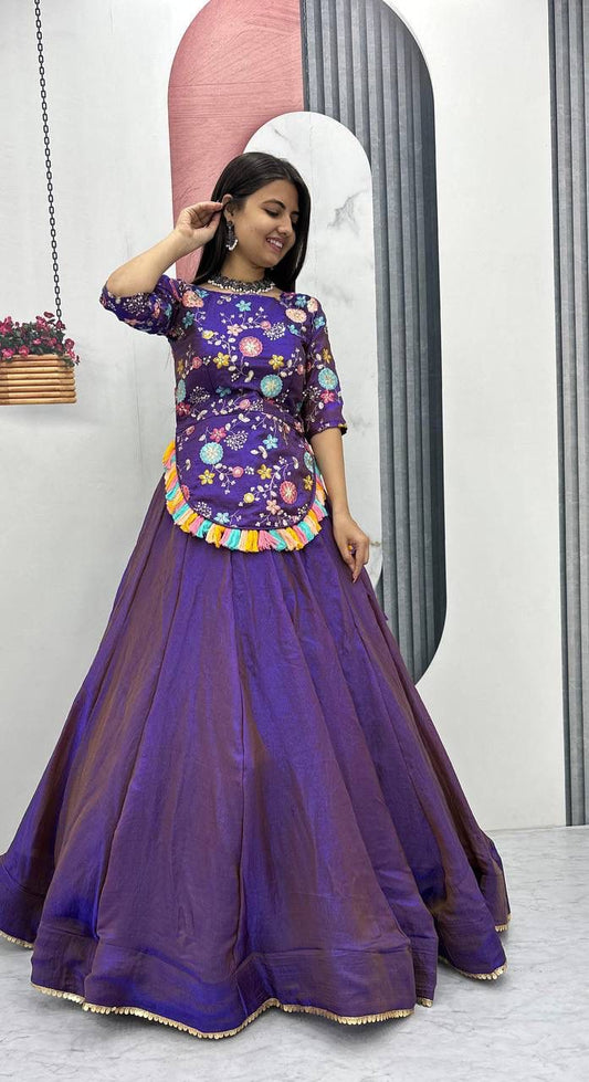 purple Color Beautiful Partywear Lehenga Choli in Fency Silk fabric