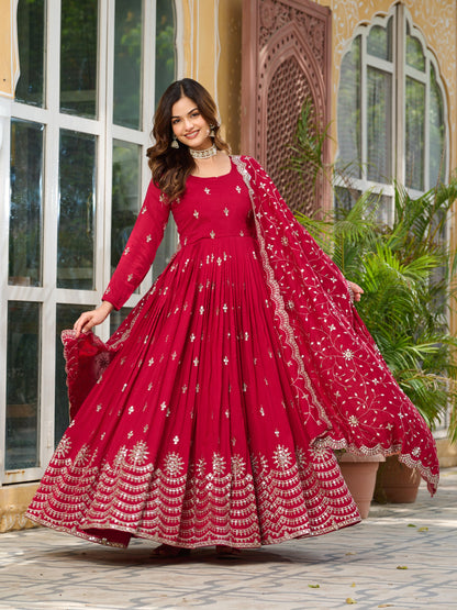 Pink Color Beautiful Partywear Gown in Vichitra Silk