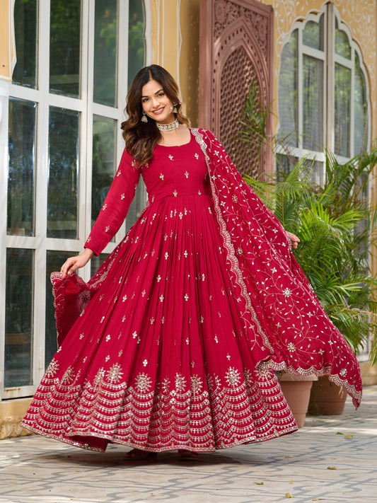 Pink Color Beautiful Partywear Gown in Vichitra Silk